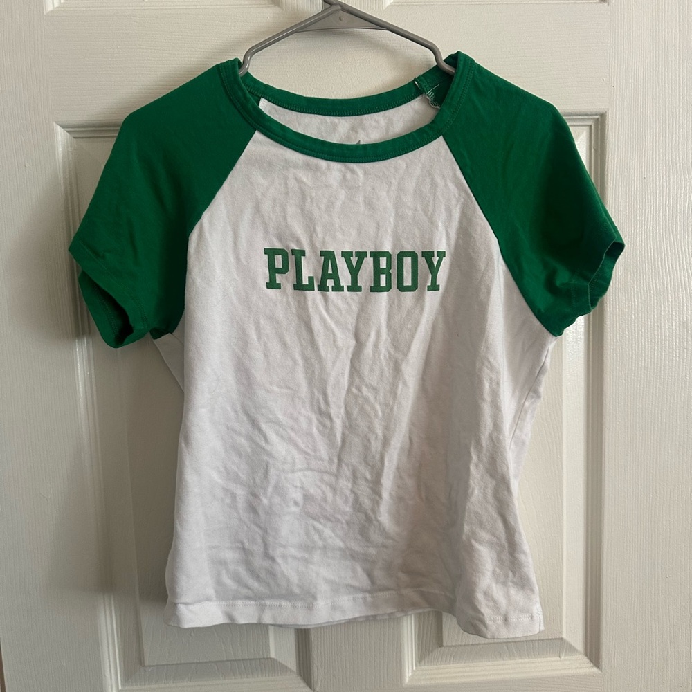 Playboy Green and White Raglan T-Shirt